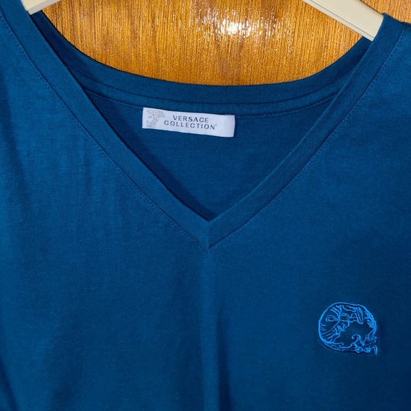 Versace Collection Men's V-Neck T-shirt With Medusa on the Chest 3XL in Teal - Picture 3 of 4